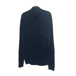 Gap Blue Ribbed High Neck Sweater With Partial Button Placket